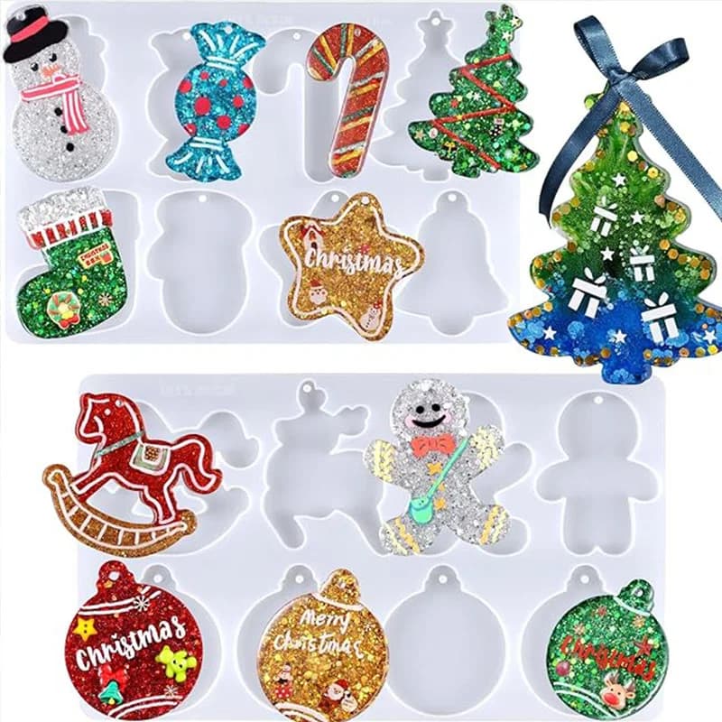 2pc Christmas Resin Molds Silicone,Christmas Ornaments Silicone Molds for Crafts Jewelry Keychain Xmas Gift Christmas Tree Decor