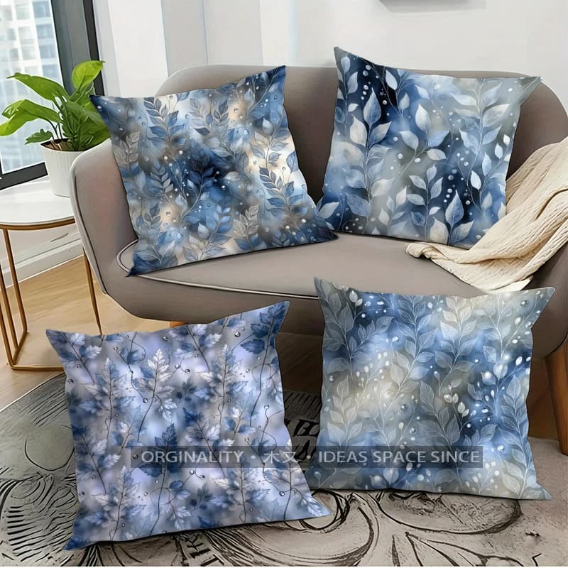 Blue Foliage Pillow Covers Pattern Cushion Cover Suitable for Sofa Bedroom Car Pillow Cover