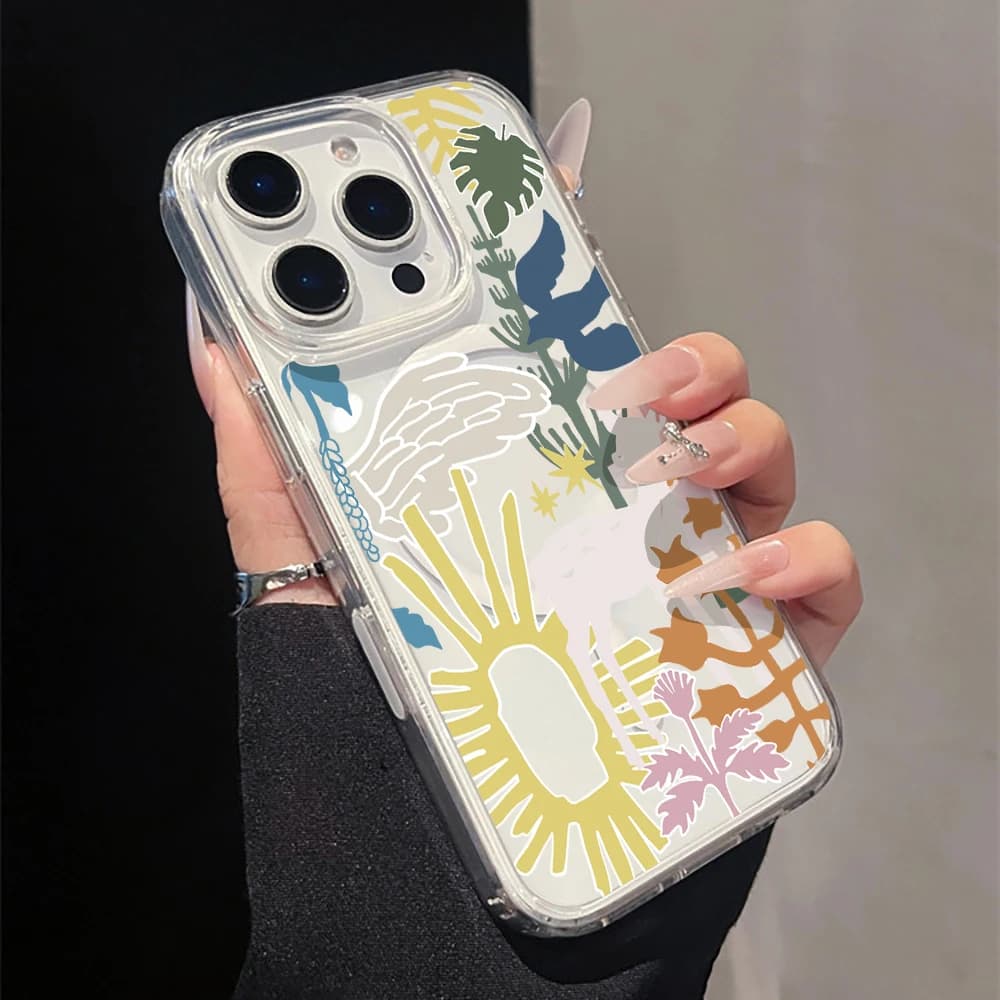 Boho Deer Sun Bird Clear Phone Case For iphone 17 14 15 16 11 12 13 Pro Max Air XS XR X 16 17 E 16 15 14 Plus Shockproof Cover