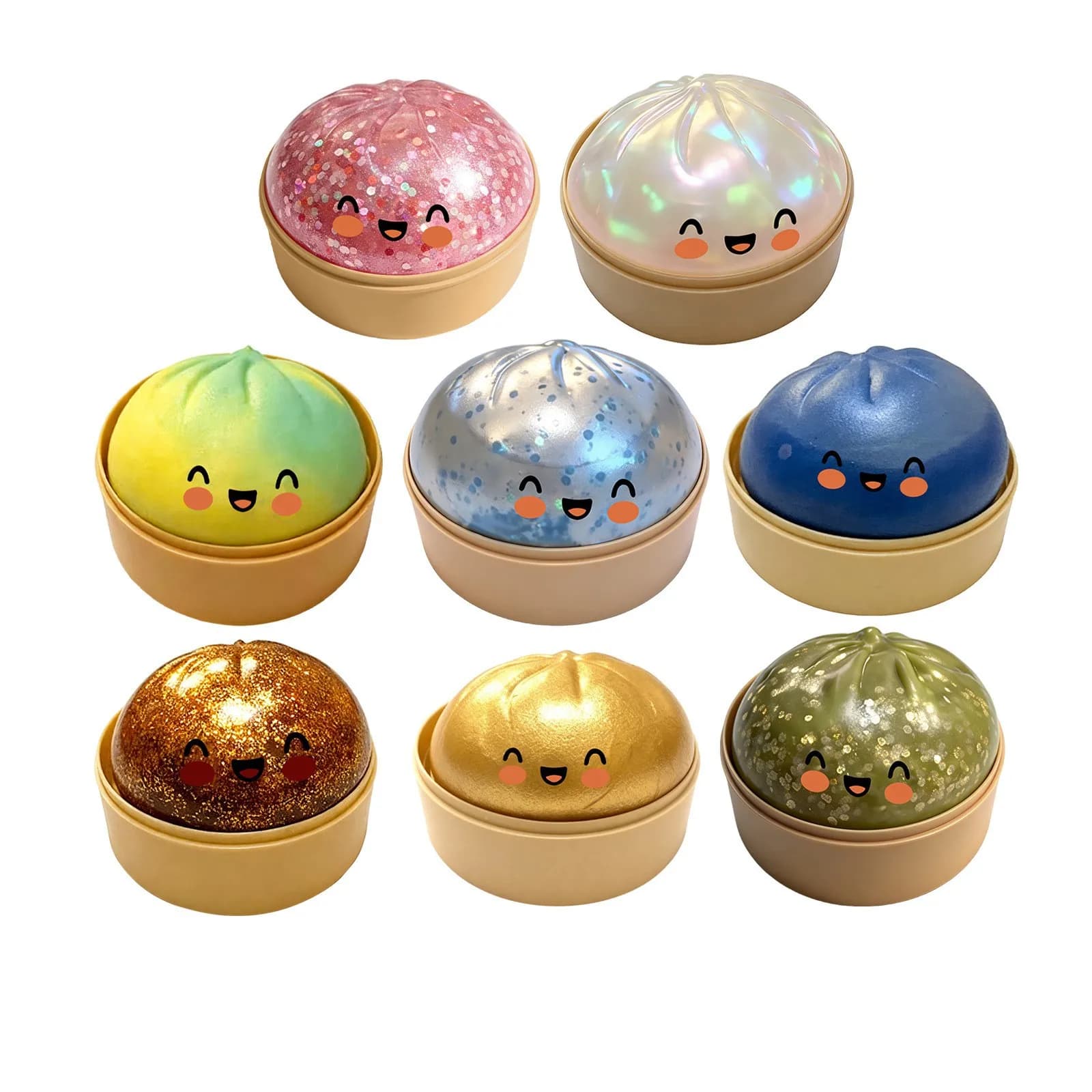 Simpatico Giocattolo Antistress Squishy a Forma di Bao Bun, Slime Trasparente con Glitter Non Appiccicoso, Pallina Antistress Fidget Toy per Bambini, Gadget per Feste