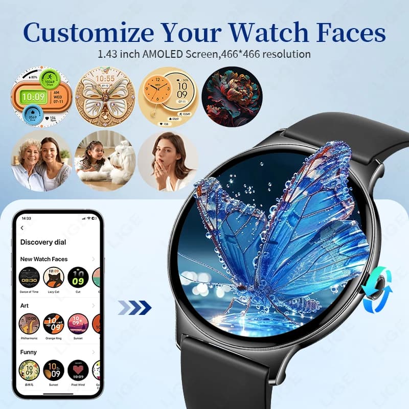 2026 New Smart Watch For Women Gift 1.43 Inch Full Touch Screen Sports Fitness Watches Bluetooth Calls Digital Smartwatch Ladies
