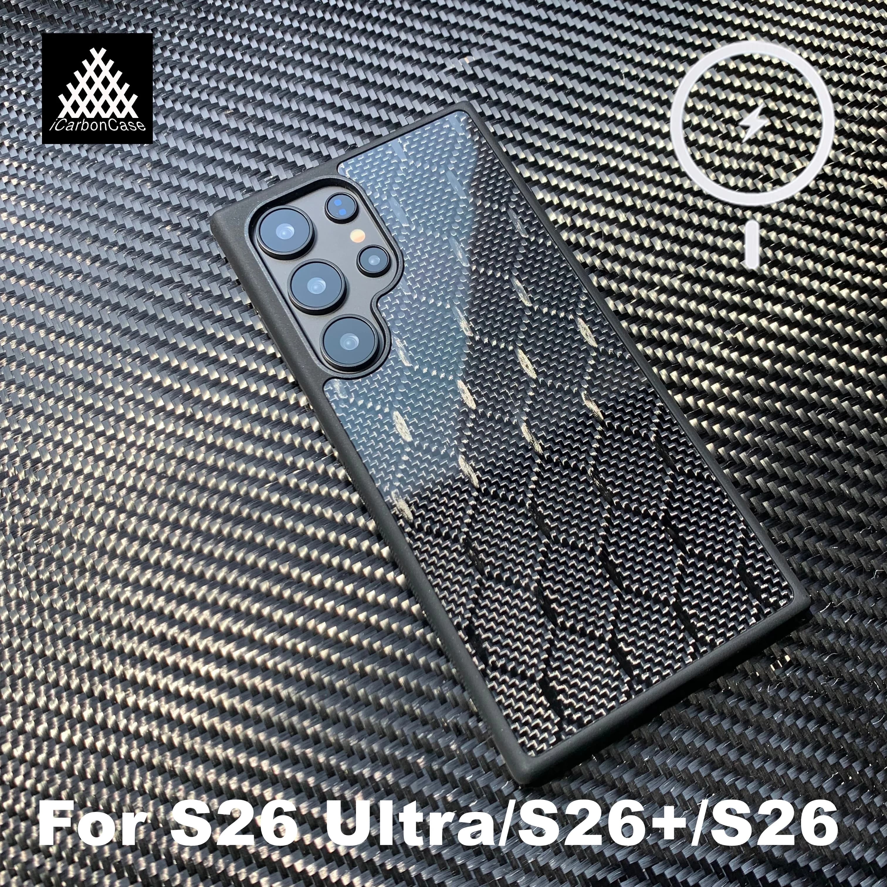 Custodia per telefono in vera fibra di carbonio nera magnetica a nido d'ape per Samsung Galaxy S26 Ultra S26+ S26 Plus con MagSafe