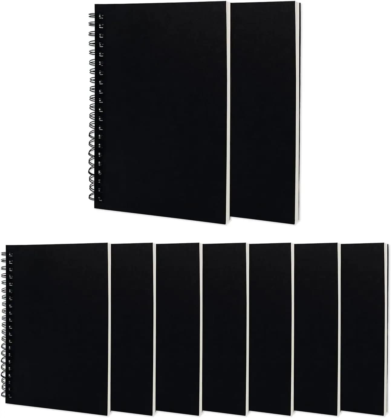 Blank Spiral Notebook 9-Pack Soft Cover Sketch Book 100 Pages 50 Sheets 7.5x5.1 Inches Black