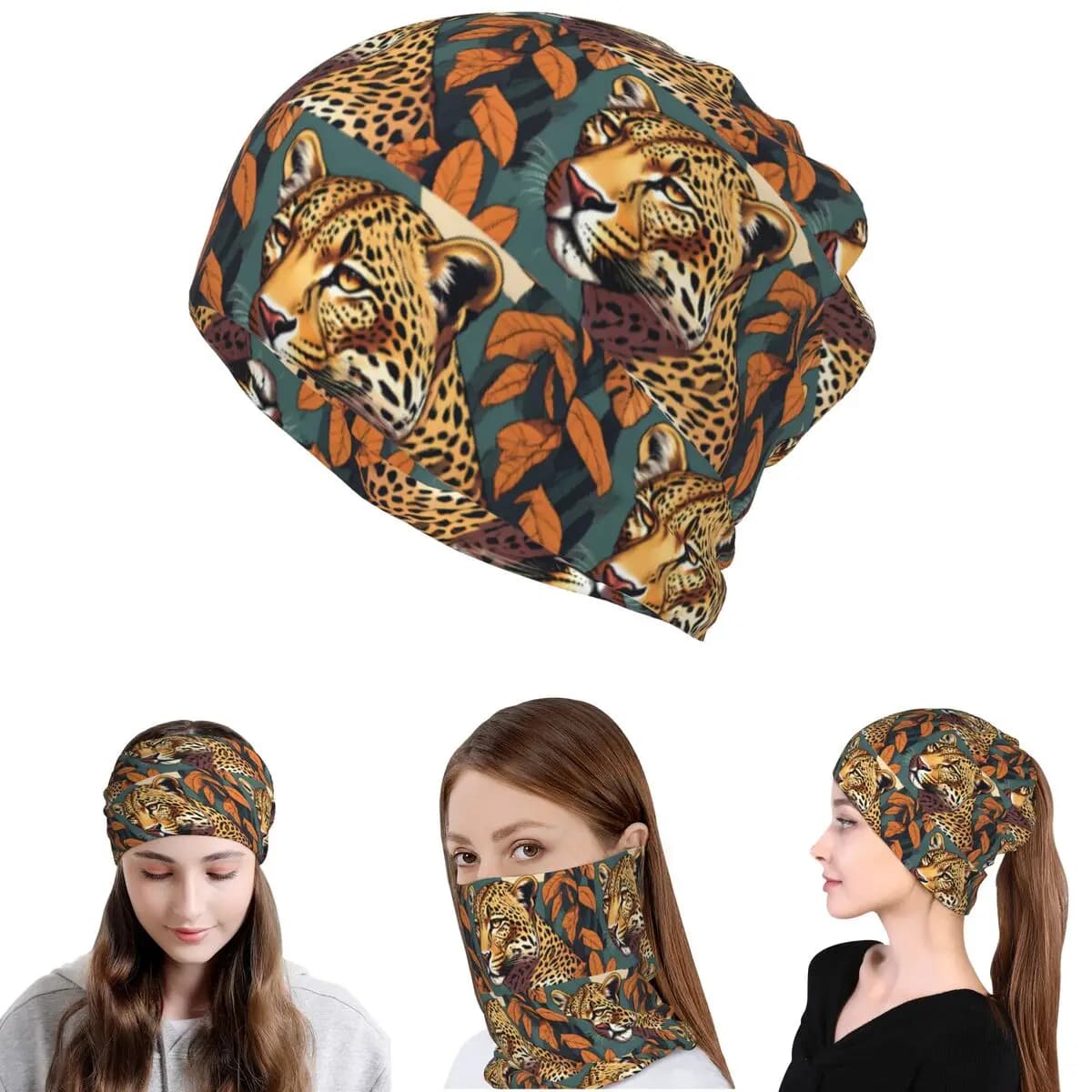 Sciarpa multifunzione leopardata con stampa foresta, maschera gaiter da collo, scaldacollo, berretto per uomo, donna, adulto, invernale