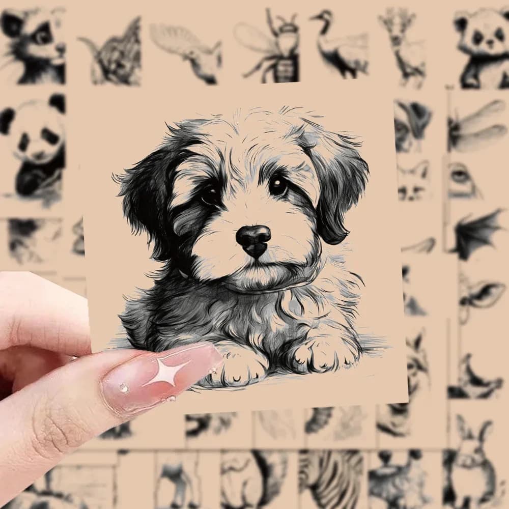 10/30/50pcs Creative Sketch Style Animal Stickers Black White Graffiti Sticker DIY Laptop Phone Luggage Vintage Art Decals Pack