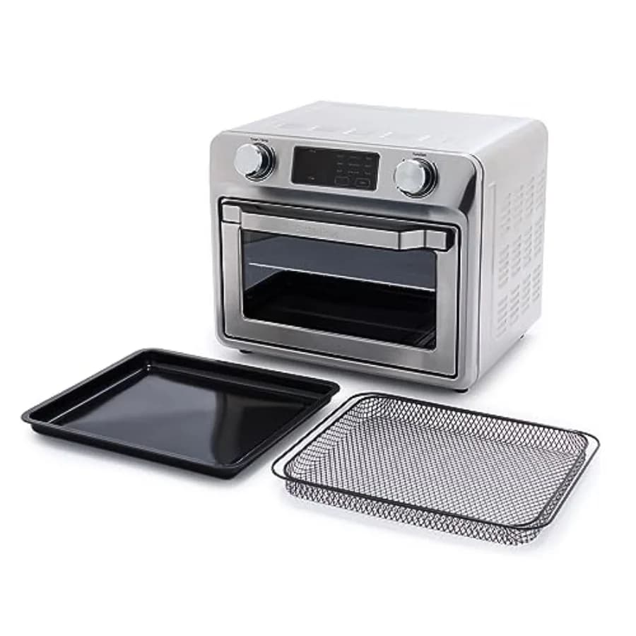 Forno ad Aria 9-in-1 in Acciaio Inossidabile Bistro con Teglia Antiaderente, Griglia e Cestello in Acciaio Inossidabile, Riscaldamento Rapido, Multifunzione