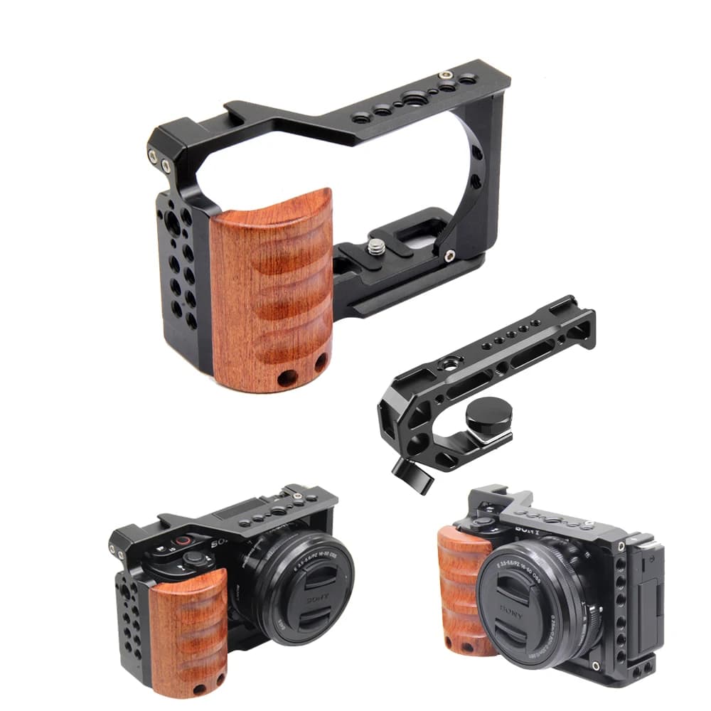 For Sony ZV-E10 cage camera with wooden handle cold shoe support bracket for rabbit cage stabilizer tripod microphone video led