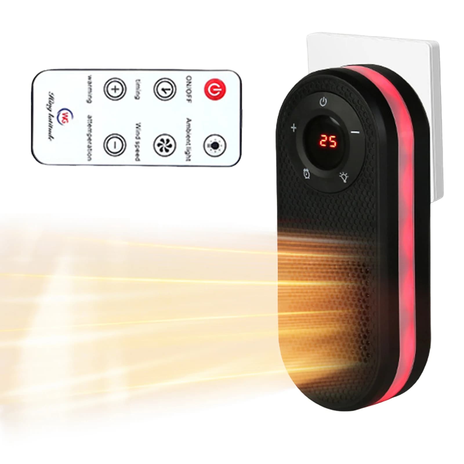 Riscaldatore da parete con luce notturna Piccolo scaldavivande rapido Protezione da surriscaldamento per scrivania, tavolo, camera da letto, uffici di studio