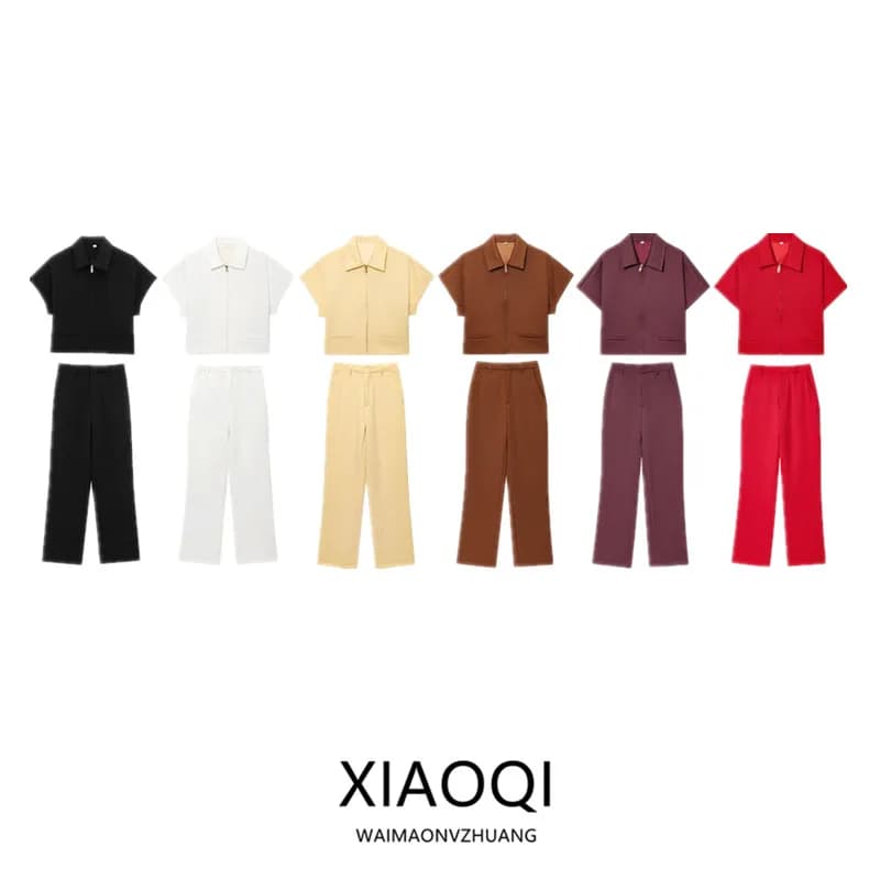Spring 2025 Women's Fashion Casual Style Short Sleeve Turn-down Collar Jacket High Waist Pants Two-piece Set Short Length Out...