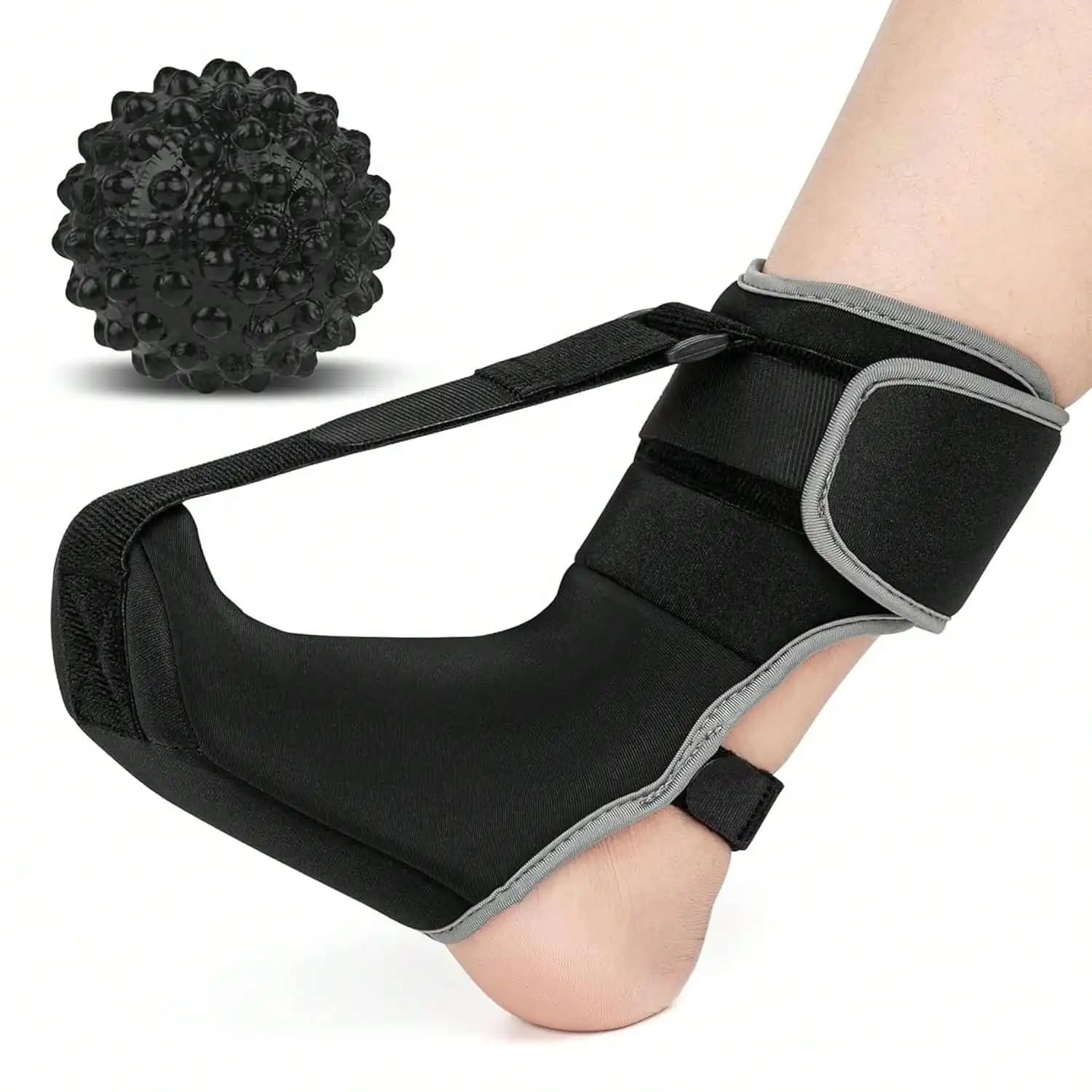 Foot Support+1.97inch Black Massage Ball, Foot Drop Stretching Strap, Adjustable Nighttime Splint, Suitable Both Men And Women, Fixed Ankle Support With Full Support Women And Men, Black