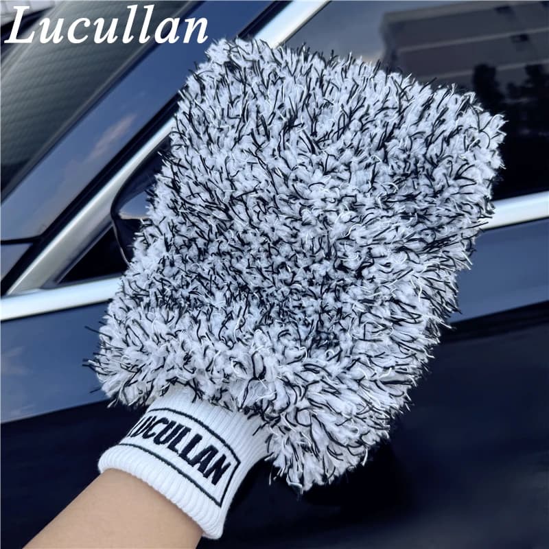 Lucullan Due Secchio Metodo In Microfibra Guanti 3 Colori Premium Auto WashMitt di GRANDI Dimensioni Speciale Su Misura Per Auto Rondelle