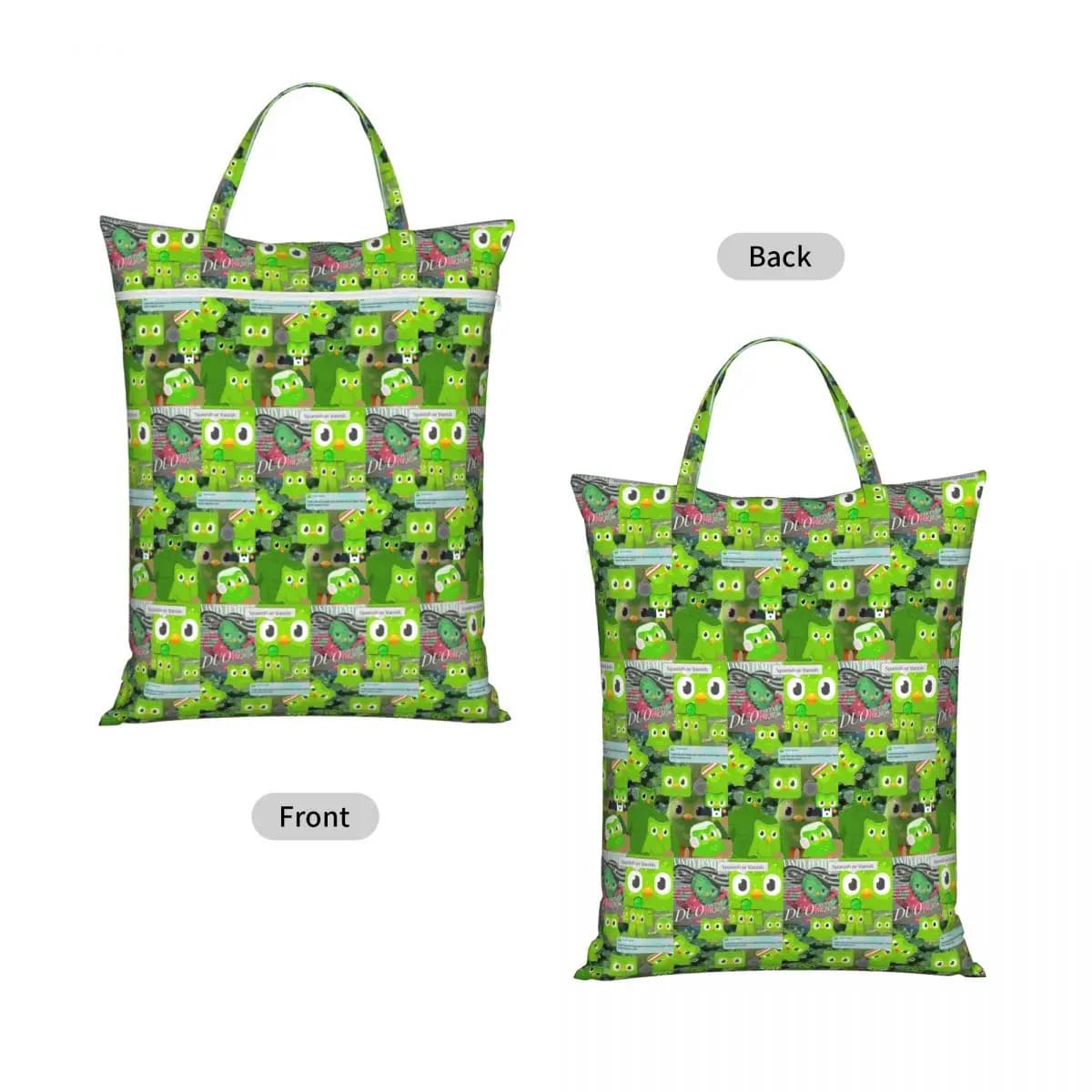 Duolingo Owl Duo Travel Laundry Bag Waterproof Reusable Dirty Clothes Pouch Gym Yoga Vacation Washing Basket
