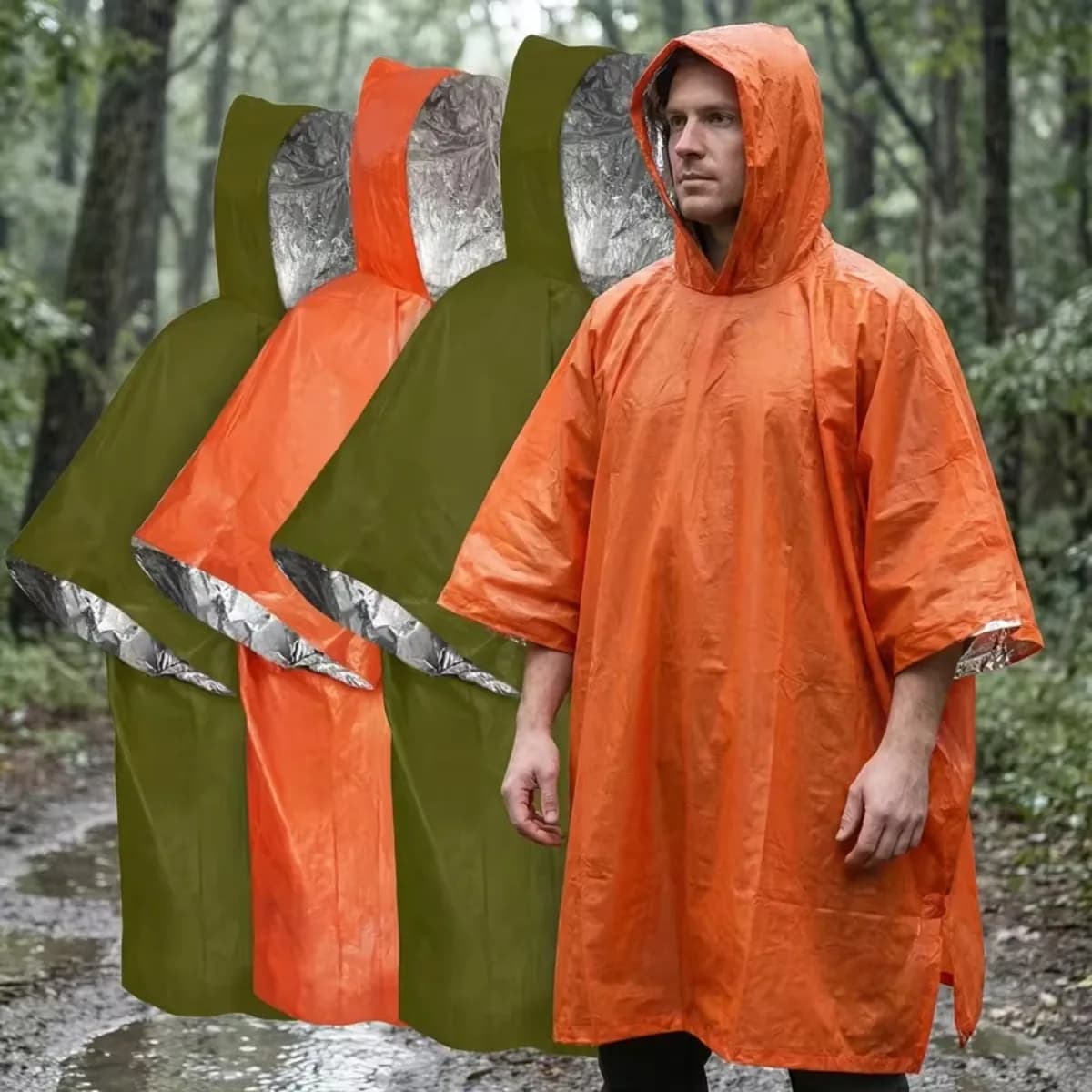 Poncho antipioggia di emergenza di sopravvivenza Coperta termica impermeabile riflettente termico per campeggio esterno Escursionismo Cappotto antipioggia da uomo 1 pezzo