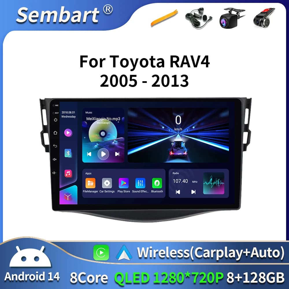 Android 16 Carplay Autoradio Multimediale Per Toyota RAV4 Rav 4 2005 - 2013 video di navigazione DVD Autoradio Stereo 2din 4G + BT GPS