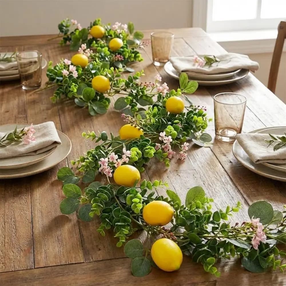 Silk Flowers Artificial Lemon Vine 200CM Length Green Leaves Lemon Vine Wreath Real Touch Realistic Fake Plant Front Door Decor