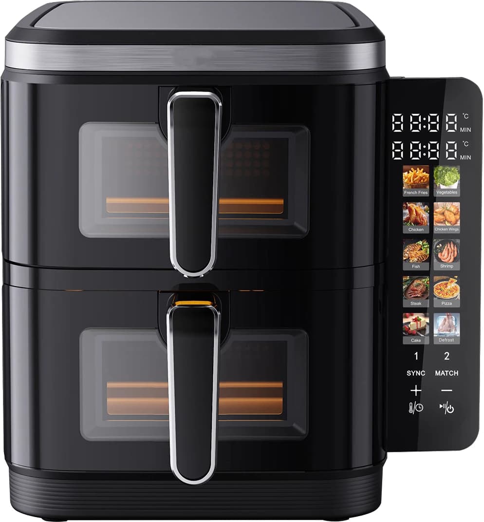 Friggitrice ad aria nuova da 11 litri Friggitrice ad aria da pila da 5,5 litri + 5,5 litri con touch screen pieghevole Grande menu colorato
