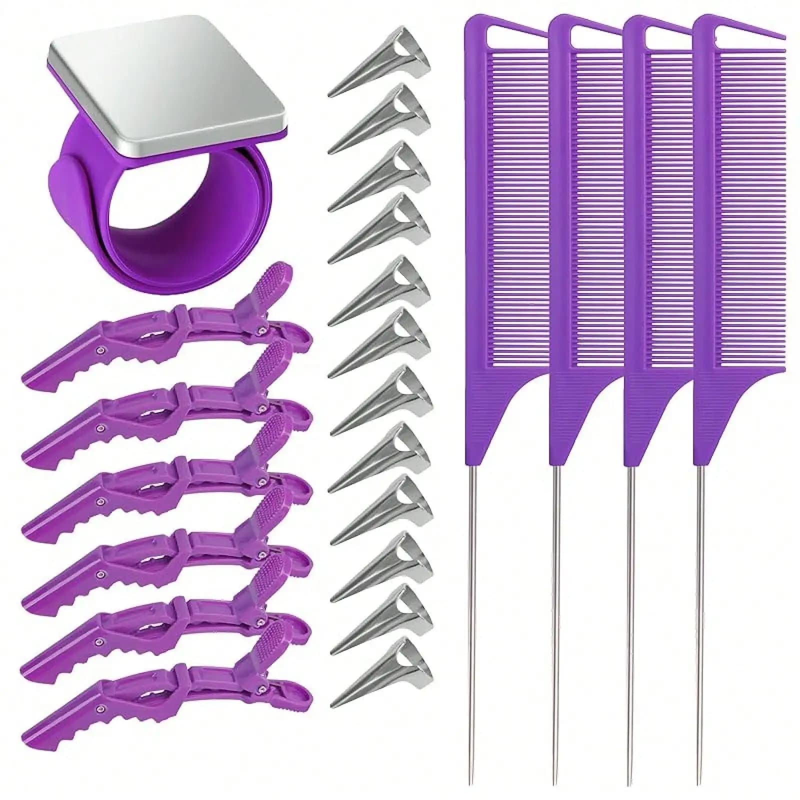 Set di 23 Strumenti per Intrecciare i Capelli, Porta-Pin Magnetico da Polso, Clip per Sezionare, Pettini a Coda di Topo, Anelli per Separare i Capelli, per San Valentino KUNW