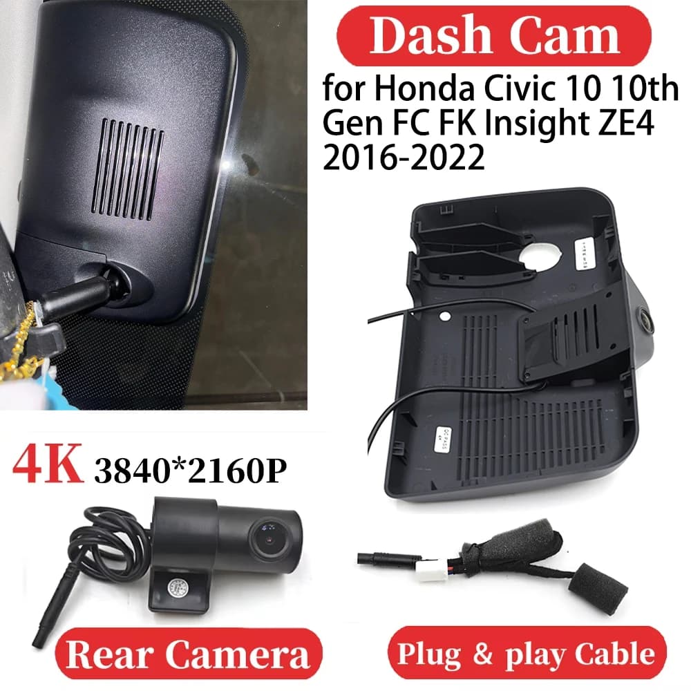 ZJCGO Auto 4K Video Recorder DVR Dash Cam Dash Cam Dashboard Plug and play Camera for Honda Civic 10th Gen FC FK Insight ZE4 2016- 2022