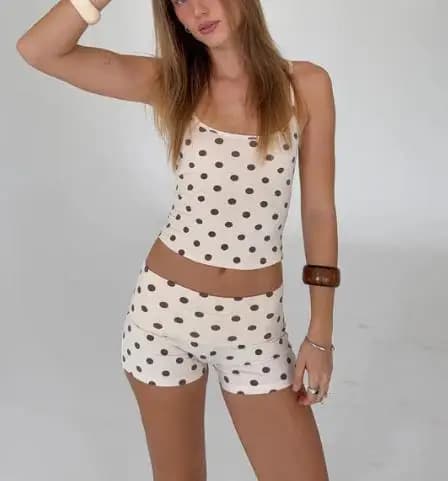 Completi casual da donna in 2 pezzi, senza maniche, con stampa a pois, canotta, pantaloncini, set loungewear