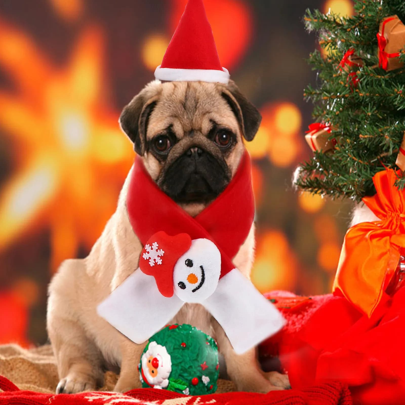 Set Natalizio per Animali Domestici: Cappello e Sciarpa Morbidi e Confortevoli, Costume per Cani e Gatti, Accessorio per Feste, Collare per Cosplay