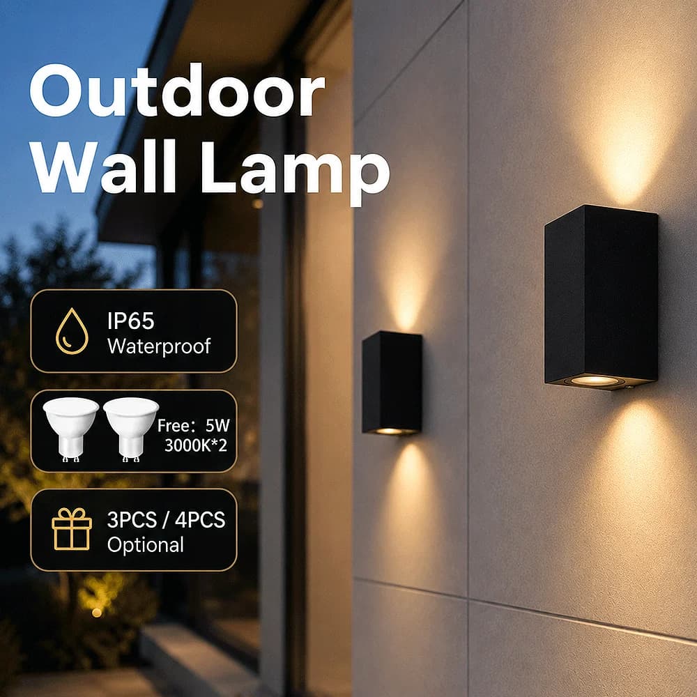 LED Wall Light free GU10 bulb 85-265V Outdoor IP65 Up Down Black Wall Lamp for Living Room Hallway Porch Garden Patio Modern