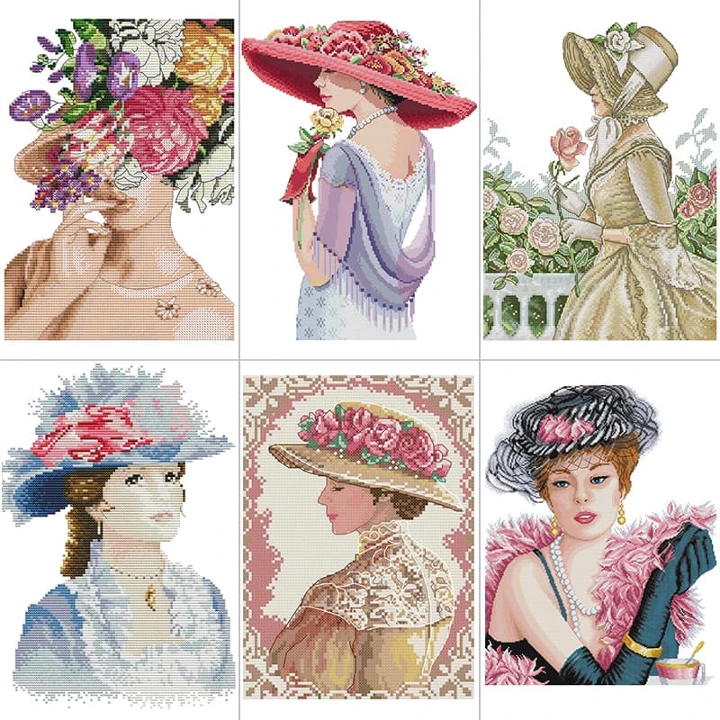 Elegant Woman Series Character Pattern Cross Stitch Kits 14CT 16CT 11CT White Printed Fabric Embroidery Kit DIY Hand Needlework