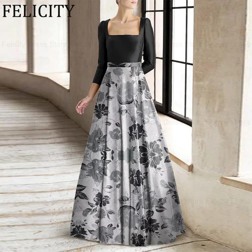 FELICITY Customized Satin Elegant Mother of the Bride Dress 2024 A-Line Square Wedding Guest Party Dresses Floral Evening Gown