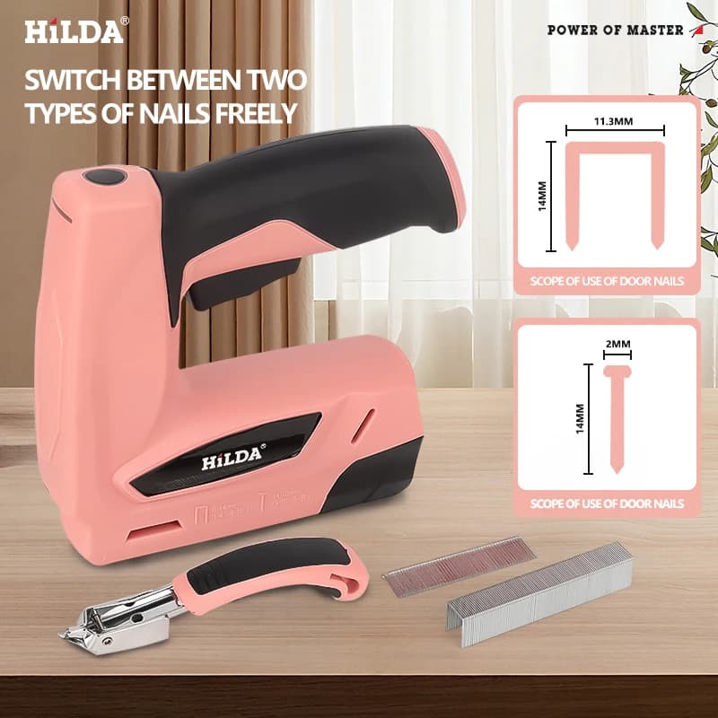 Pistola sparachiodi elettrica HILDA Pistola per graffette senza fili Pistola sparachiodi alimentata a batteria con ricarica USB portatile senza fili per la lavorazione del legno