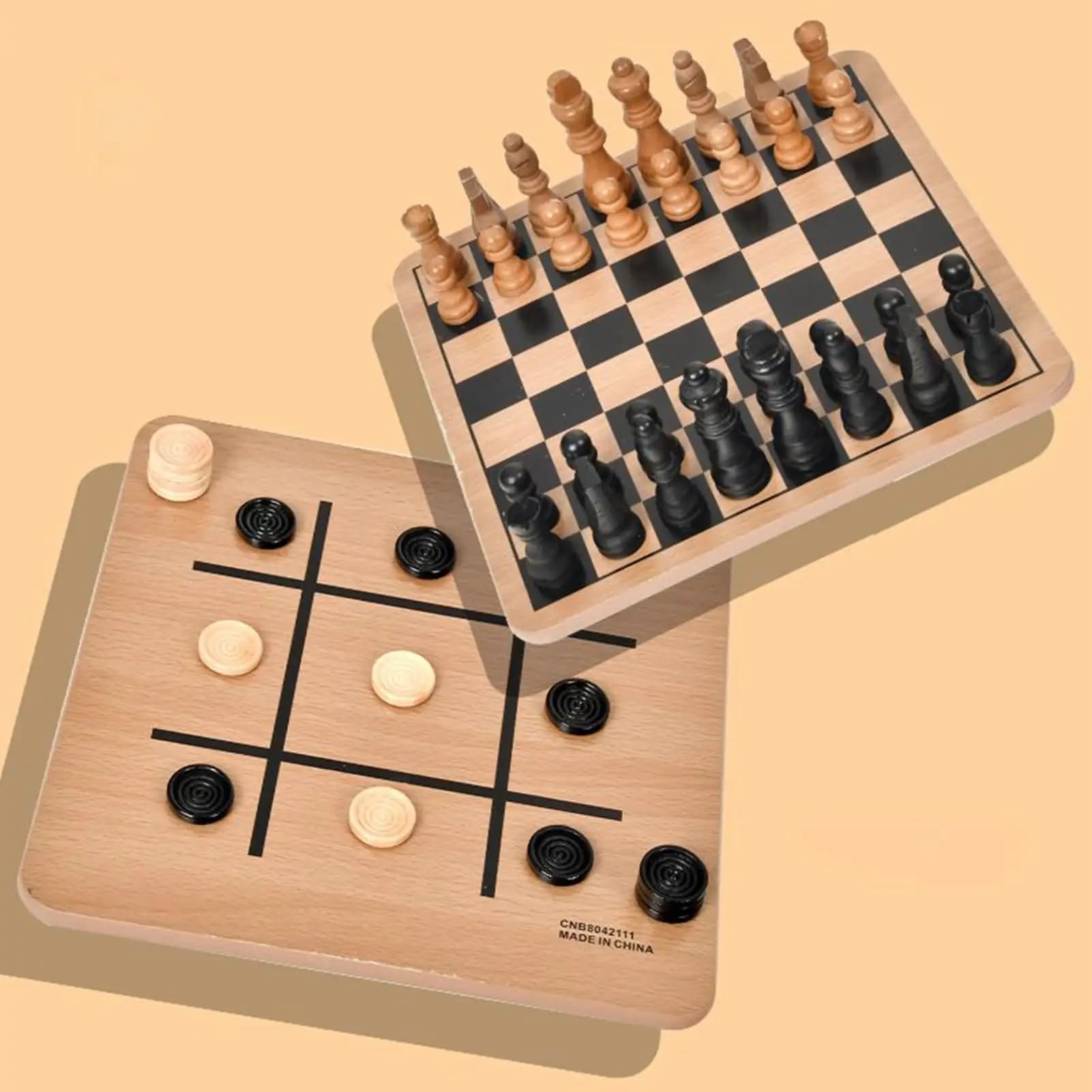 Set di scacchi in legno Set di giochi di scacchi Tavola bifacciale in legno per viaggi all'aperto Casa Famiglia Bambini Adulti Principianti