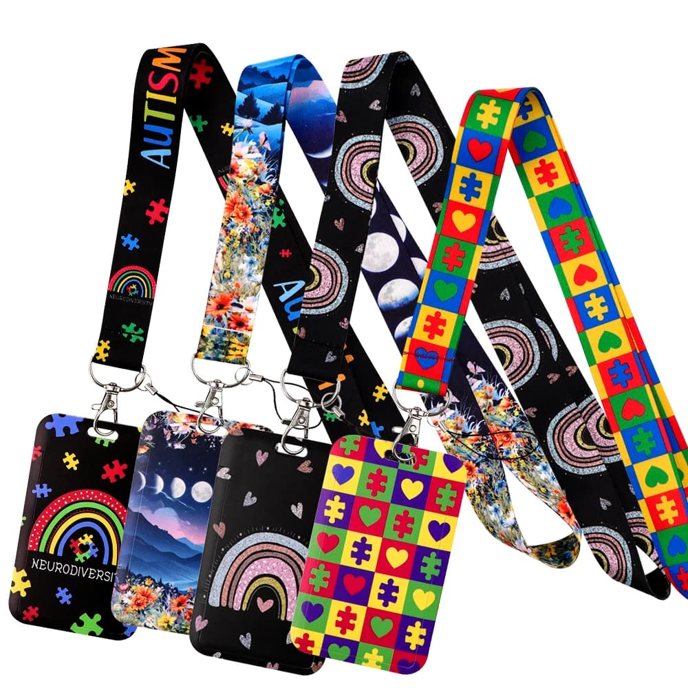 Autismo Puzzle Arcobaleno Tracolla Cordino per chiavi Portachiavi Porta badge ID Carta di credito Pass Hang Rope Fascino per cellulare
