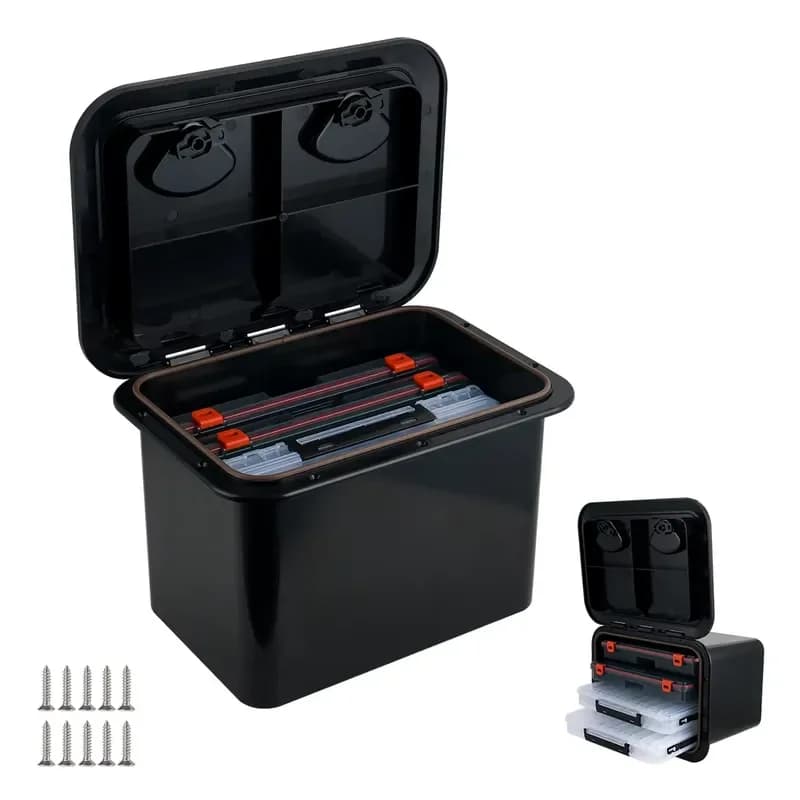 Marine Storage Box Waterproof ABS Boat Deck Hatch with 4 Removable Tackle Trays Fishing Gear Organizer for Kayak Yacht