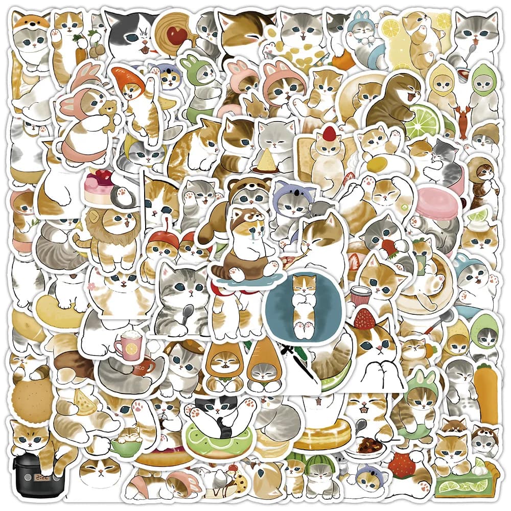 100 pezzi adesivo estetico gattino gatto adesivo decorativo in PVC impermeabile cancelleria per bambini scrapbooking quaderni adesivo per bagagli