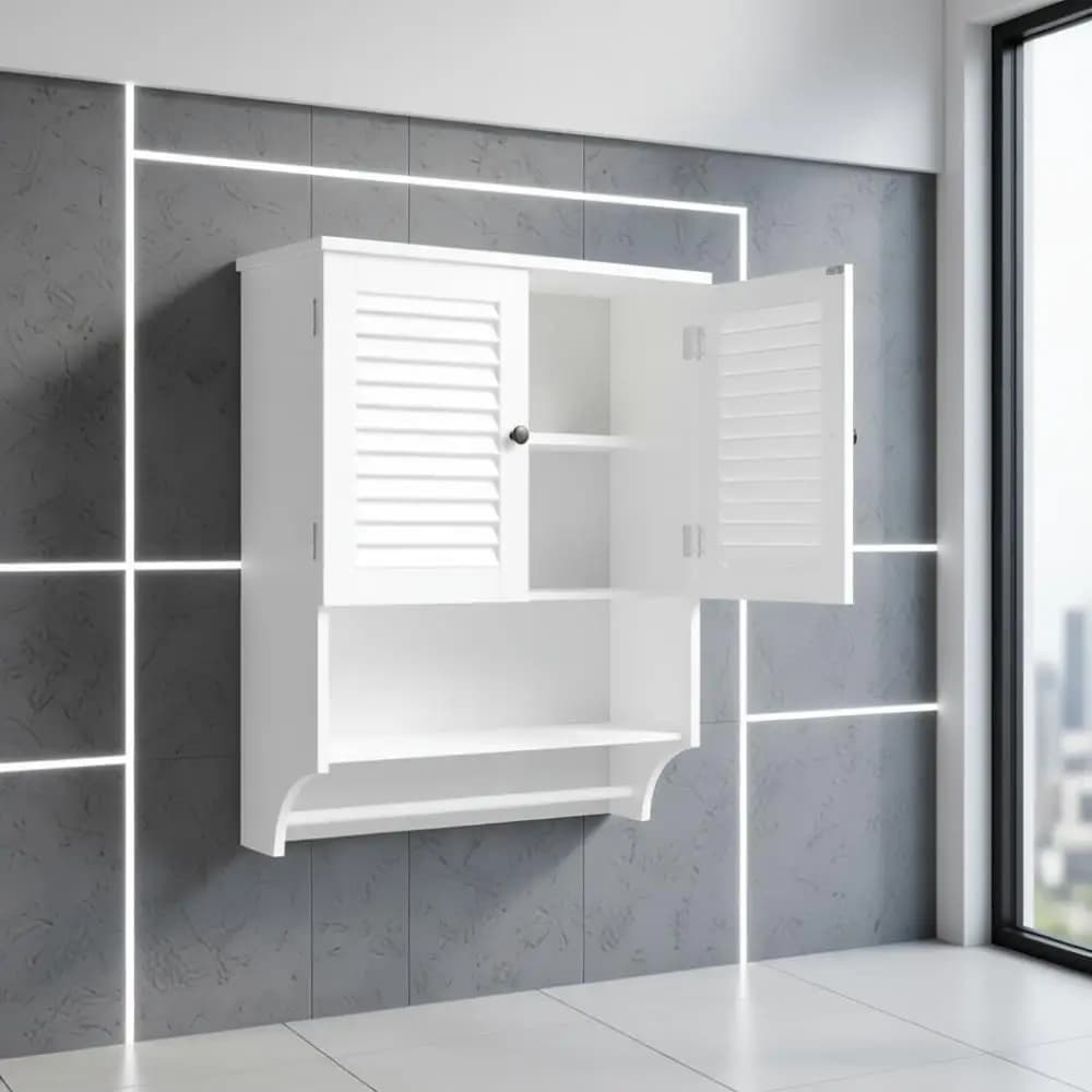 Armadietto dei medicinali con portasciugamani, 23,6" L x 8,8" L x 29,5" H Armadietto da parete per bagno in materiale MDF, 2 ante sopra lo spazio WC S