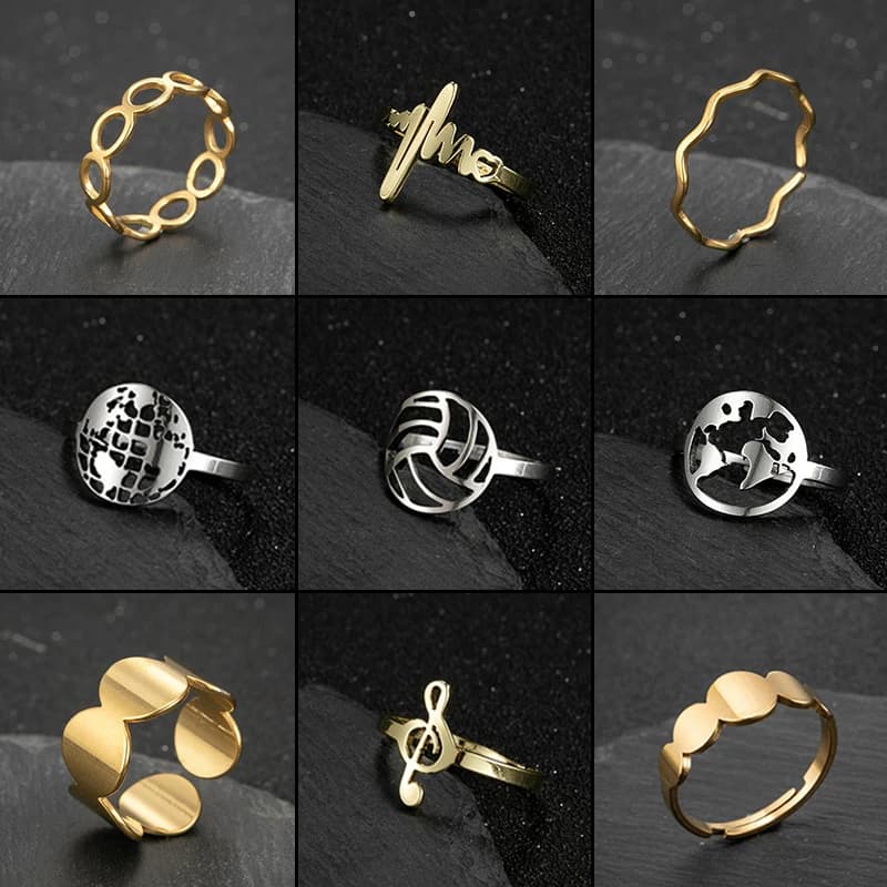 Punk Stainless Steel Multiple Golden Round Ring Earth Volleyball Finger Jewelry Ladies Fashion Geometric Rings Gifts Accessories