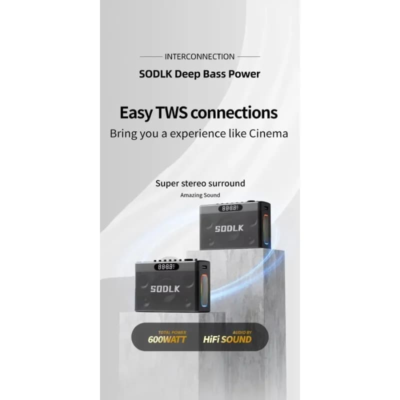 SODLK S1127 Plus Altoparlante per feste all'aperto Bluetooth professionale Subwoofer portatile alimentato da basso da 300 W Altoparlanti Hifi con luce LCD RGB