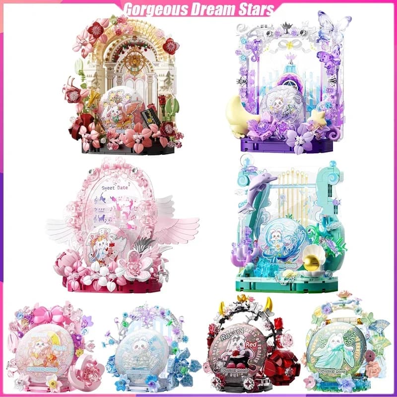Splendide stelle del sogno Building Blocks Porta badge Decorazione desktop Puzzle Modello di assemblaggio Giocattoli Regali di compleanno per ragazze