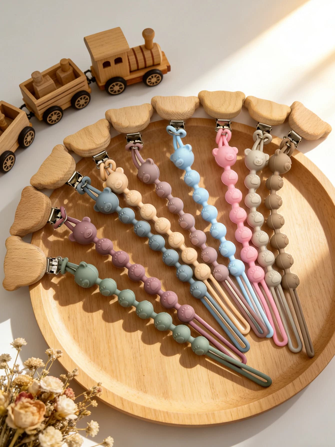 Clip per Ciuccio a Forma di Orso, Accessori per Neonati, Catena Portaciuccio, Clip per Ciuccio e Massaggiagengive in Silicone, Regalo per Bambini