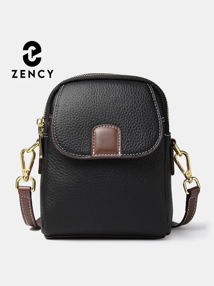 Zency Borsa a tracolla da donna in vera pelle al 100% Pratica borsa per telefono Borse piccole con patta da ragazza Borsa a tracolla da donna 2025