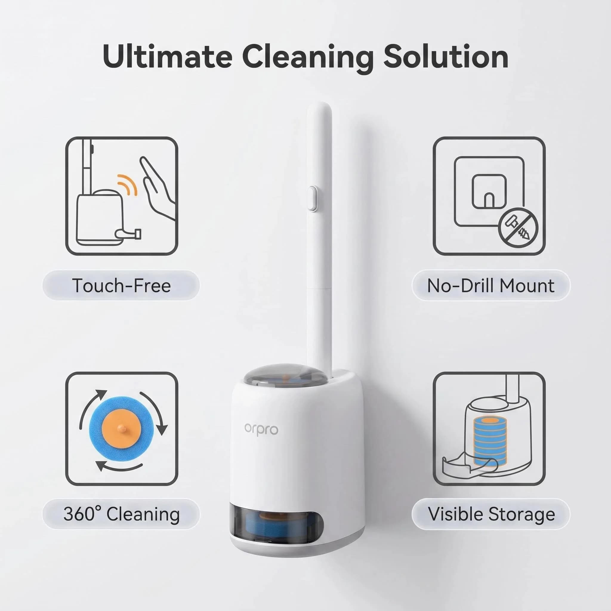 Wall Hanging Disposable Toilet Brush, Sanitary Bathroom Toilet Cleaner Brush with 8 Refill Heads, 360° All-Around Deep Clean Automatic Pop-Out Design