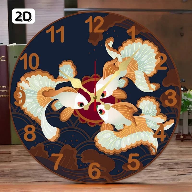 Orologio da parete silenzioso rotondo in legno con motivo Goldfish, adatto per soggiorno, ufficio, studio, camera da letto, decorazione domestica.