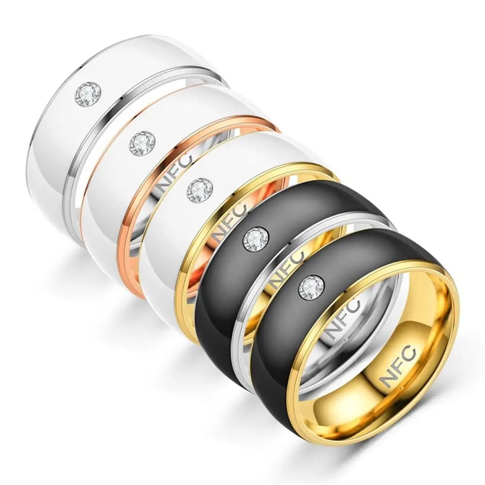 Anello da dito intelligente NFC Donna Uomo Abbigliamento intelligente Collegare l'attrezzatura per telefono Android Anelli in acciaio al titanio con strass di moda