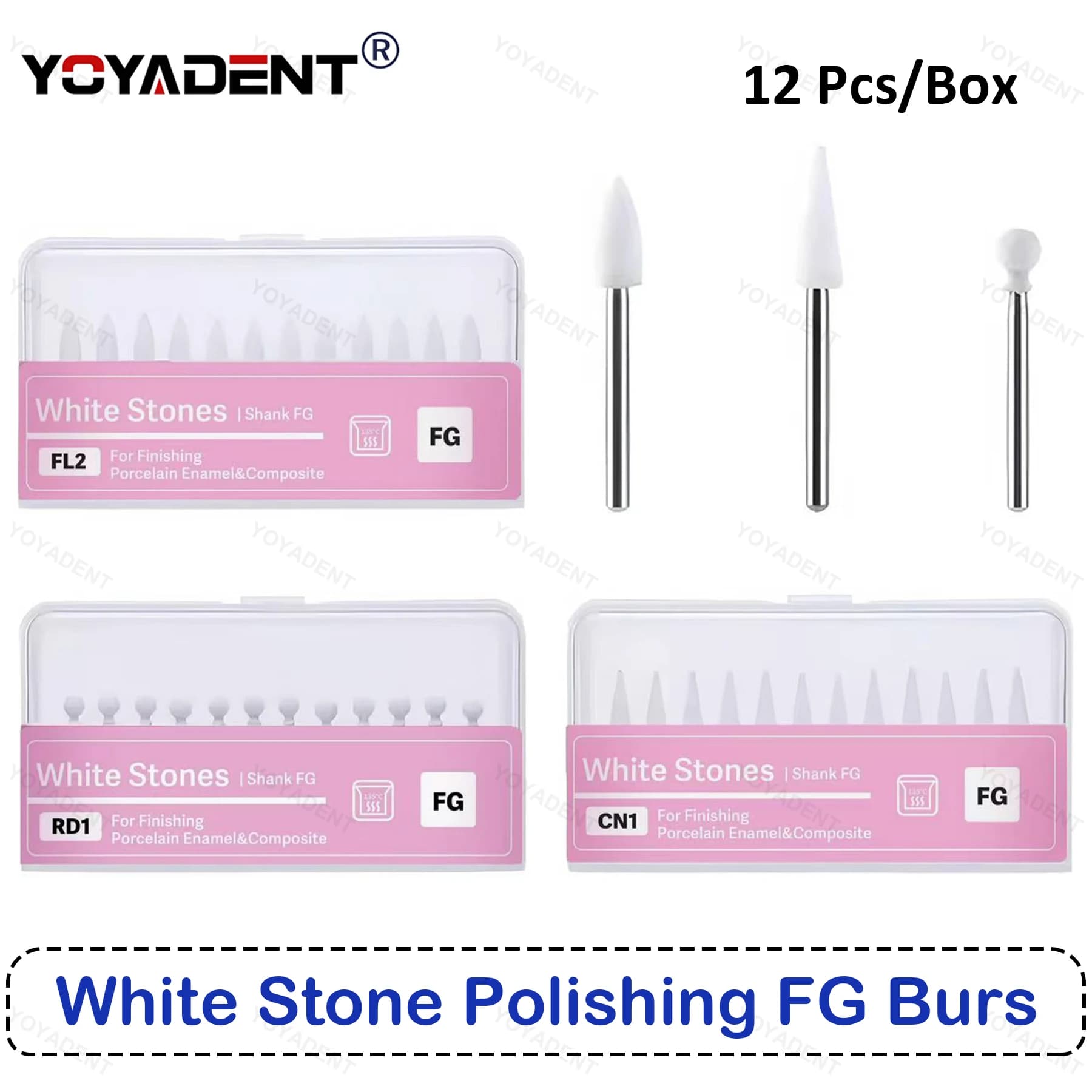 Dental polishing stone kit White FG Brakes Cone/Fiamma/Rotondo Teeth whitening Instruments polishing 12 pcs/box CN1 RD1 FL2 Dental products