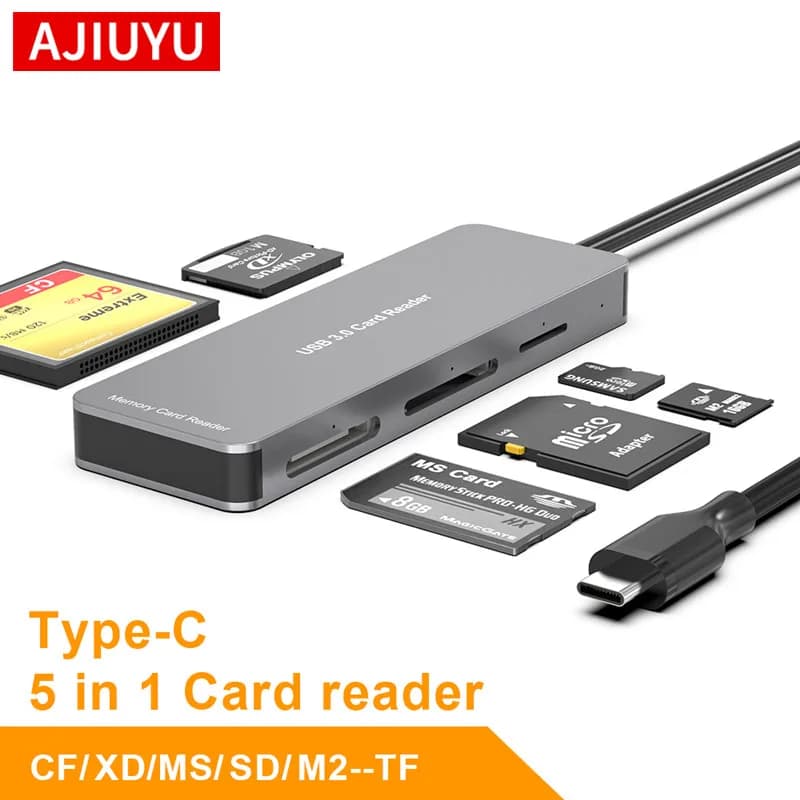 AJIUYU 5 in 1 Multifunzione Tipo C CF XD MS SD M2/TF Lettore di schede di memoria intelligente Adattatore per unità flash Tipo C Computer portatile Telefono
