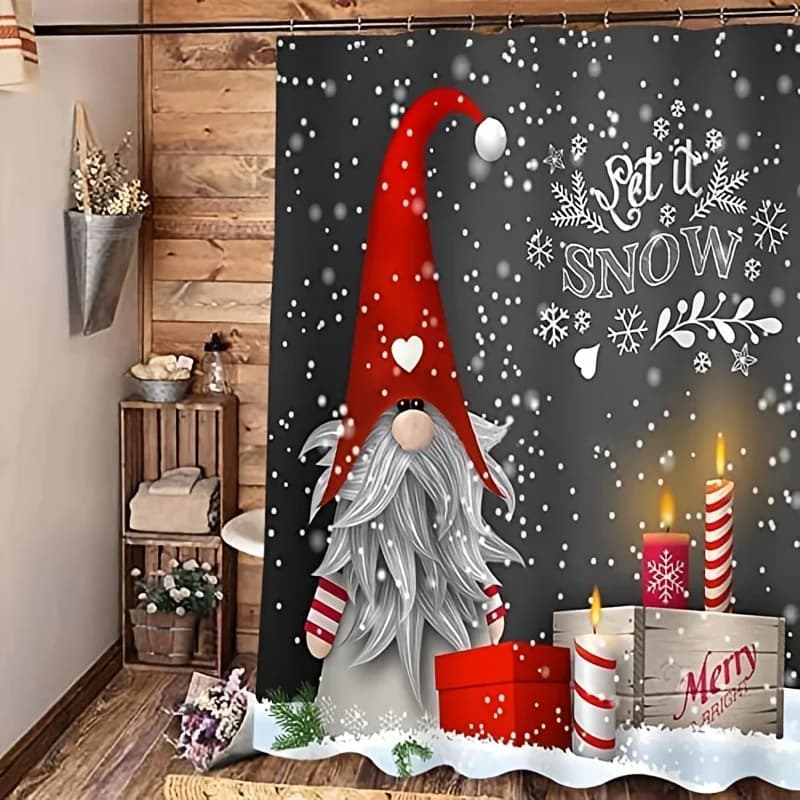 Christmas Shower Curtain Let It Snow Gnome Waterproof Fabric Bathroom Decor Xmas Santa Snowflake Bath Screen With Hooks
