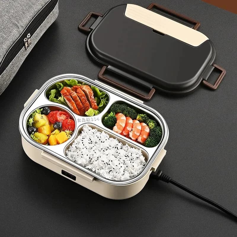 Scaldavivande Elettrico in Acciaio Inossidabile, Contenitore Termico Portatile per Alimenti, Bento Box con Borsa Termica