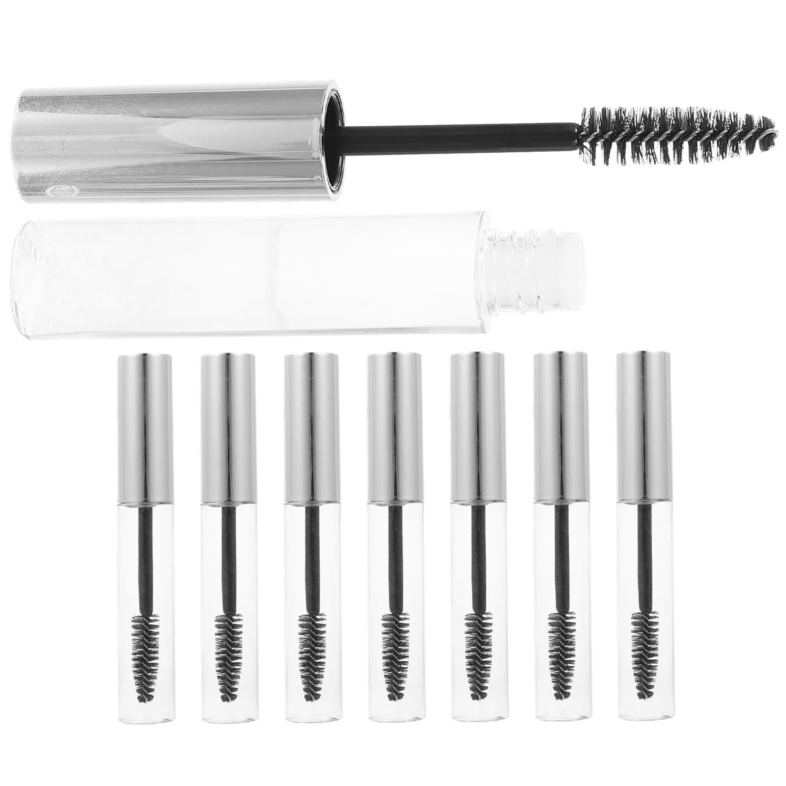 8 tubi vuoti per mascara, flaconi ricaricabili con spazzolino per ciglia, contenitori trasparenti in plastica per siero ciglia, portatili da viaggio, a prova di perdite