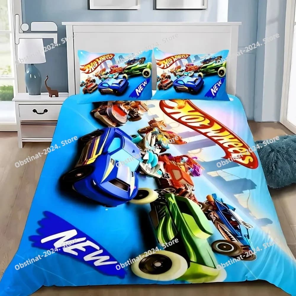 Hot Wheels Cars Copripiumino Federa Set di biancheria da letto Adulto Ragazzo Ragazza Decorazione camera da letto Regalo per bambini Singolo Doppio di grandi dimensioni