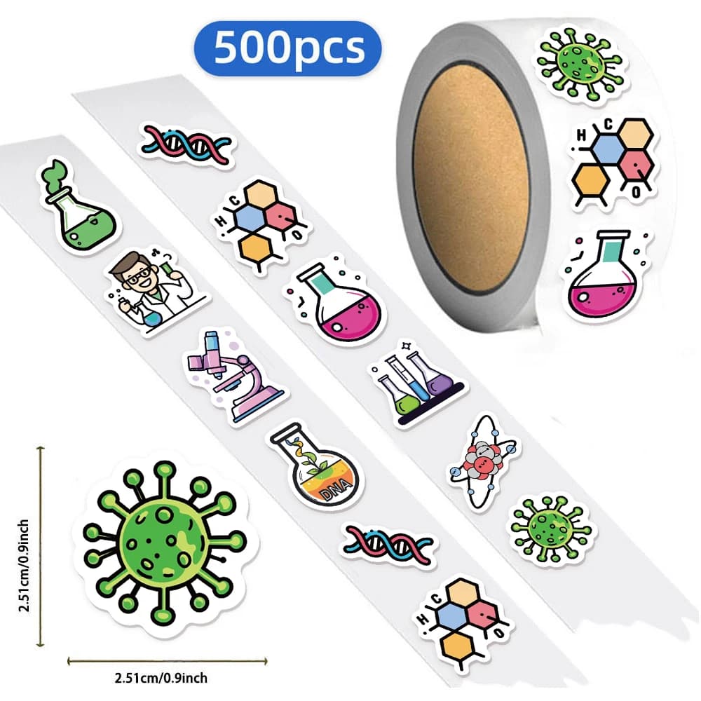500 adesivi in rotolo di materiale chimico, piccoli modelli, adesivi squisiti, etichette adesive per buste per notebook, bagagli fai da te