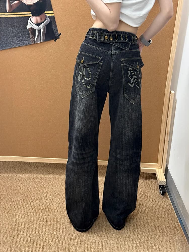 Loose High-Waisted American Street Style Jeans Women Summer New Style Lazy Loose Feeling Denim Pants Paris Adjustable Buckle ...