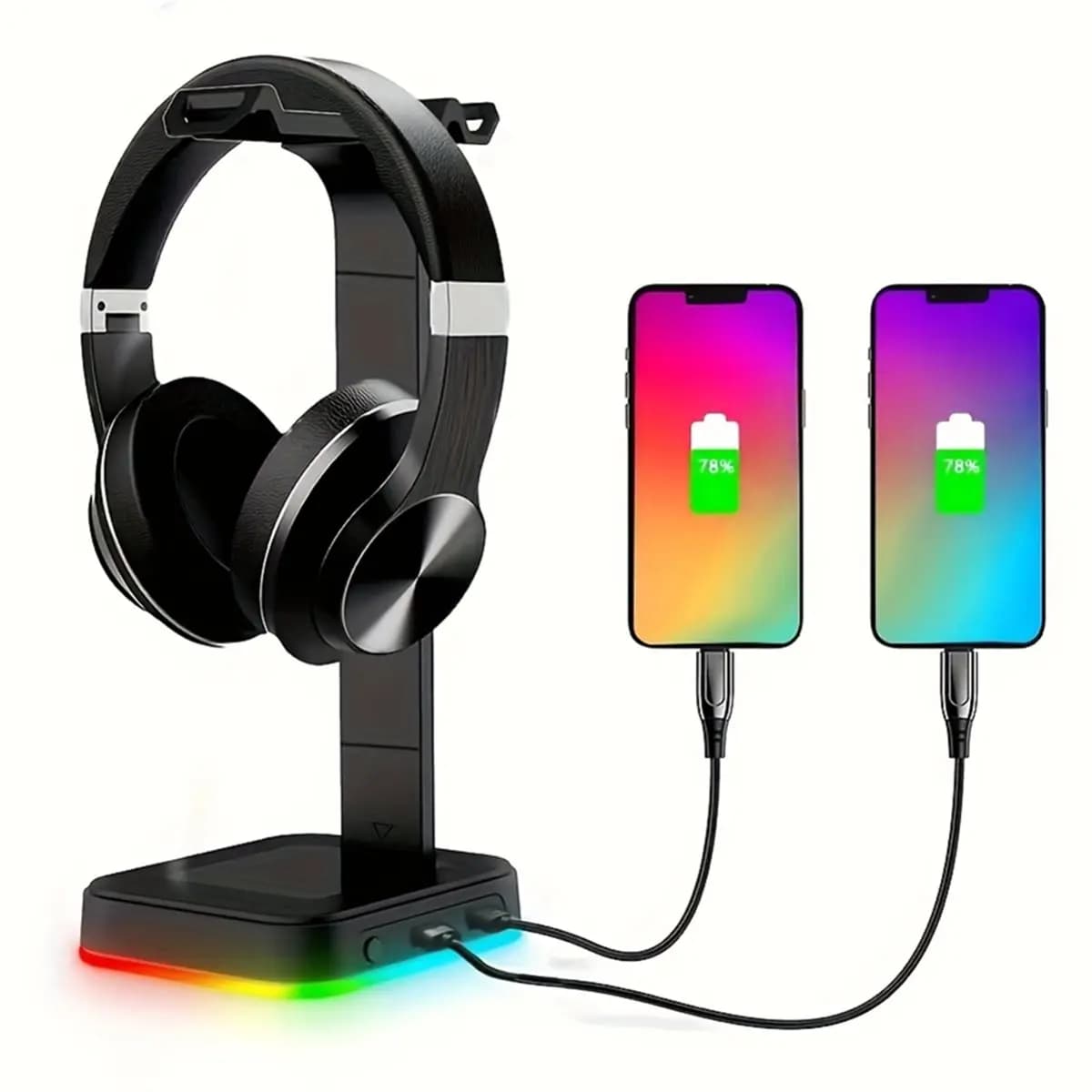 update. Adjustable Speed RGB Color-Changing LED Gaming Headset Stand W/ Dual USB Ports for Keyboard Mouse Headset Phone Charging